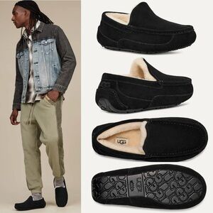 Men’s Ugg Ascot Slipper Size 10 in Black Suede, Indoor or Outdoor with Outsole
